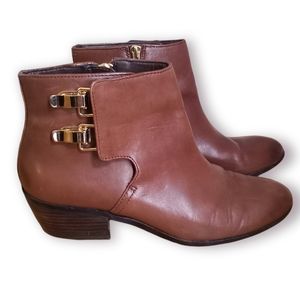 Sam Edelman Peter Bootie Women Size 8.5 Brown Leather Gold Double Buckle Ankle